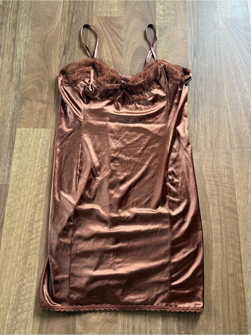 Valentino Copper Satin Slip with Lace Trim
